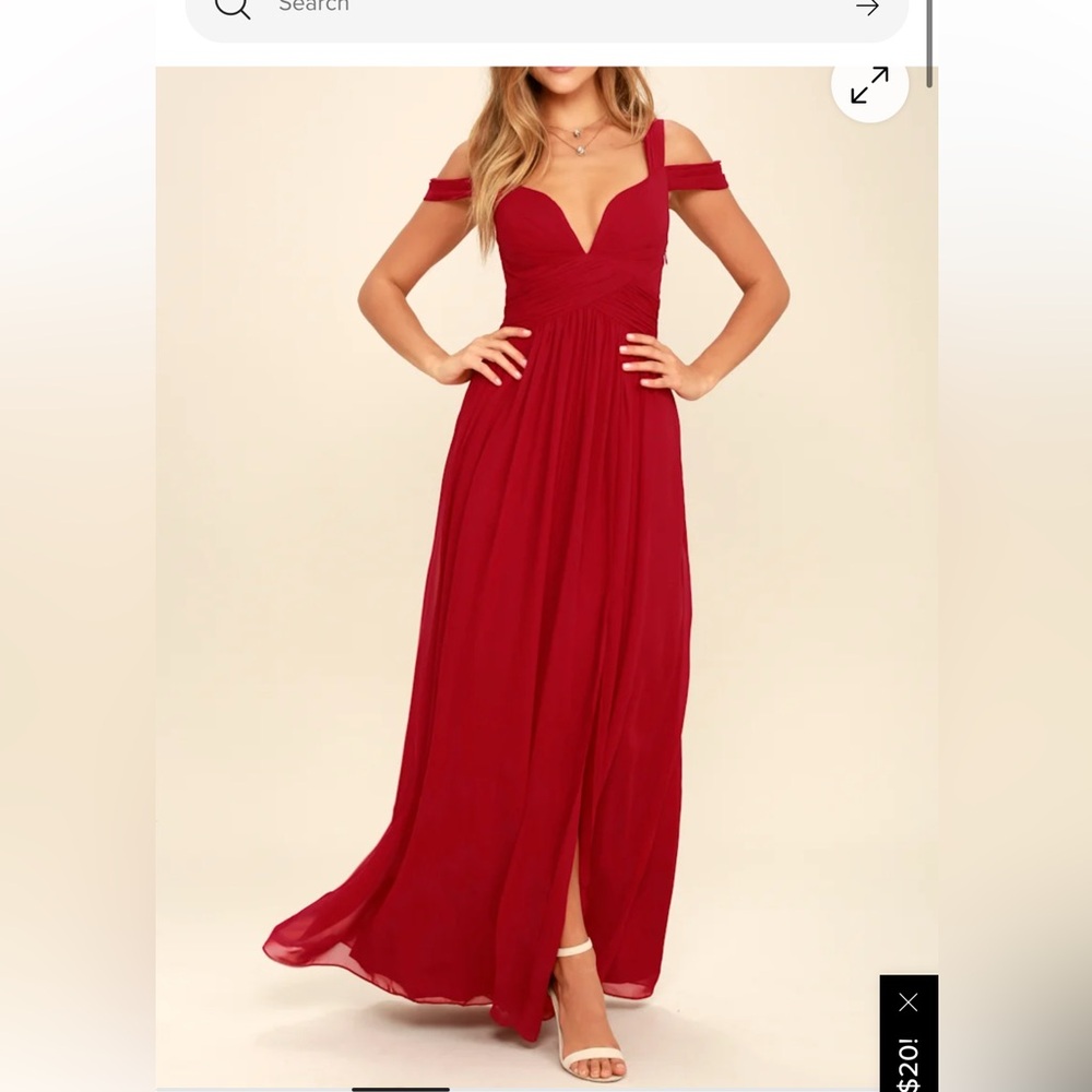 Lulu's Ocean of Elegance Off-Shoulder Red Maxi Dress